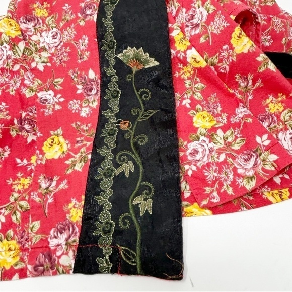 Vintage GAIL & GINNY Women’s Red Ditsy Floral Asian Inspired Blouse Top Size 9 - Picture 7 of 8